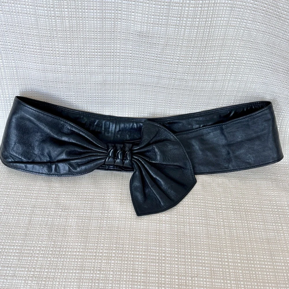 Vintage 80s 90s Cinched Bow Statement Belt Sash Belt Cinch Waist Belt Black